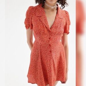 URBAN OUTFITTERS floral Red Dress Collar Summer Sundress